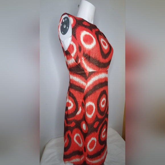 Tory Burch Dresses & Skirts - Tory Burch Size 4 Linen Dress Orange/Red Metallic Shimmer and Brown Patterned